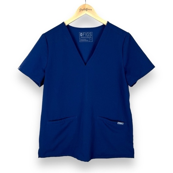 Figs Tops - FIGS Casma Three-Pocket Scrub Top, Navy Blue M - Medical, Hospital, Scrubs